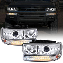 Ronnin - Fits 1999-2002 Silverado 2000-2006 Suburban Tahoe LED Dual Halo Rims Running Lights Projector Headlights + Full LED Bumper Lamps Assembly Pair | Chrome