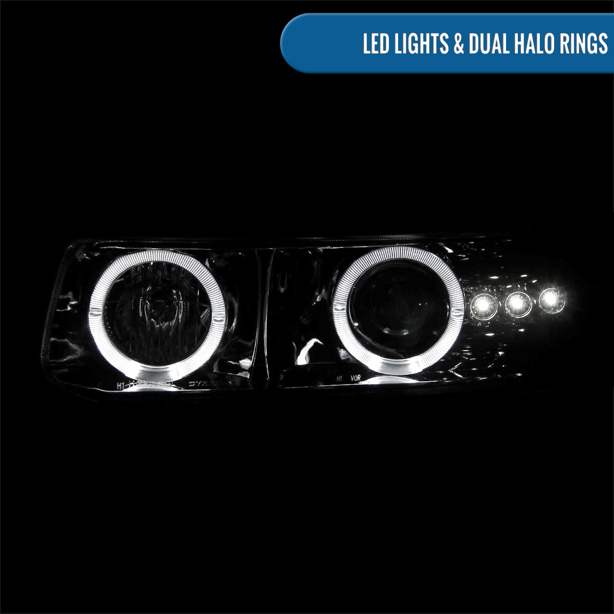 Ronnin - Fits 1999-2002 Chevy Silverado 2000-2006 Suburban Tahoe LED Dual Halo Rims Projector Headlights + Bumper Lamps Pair | Smoke