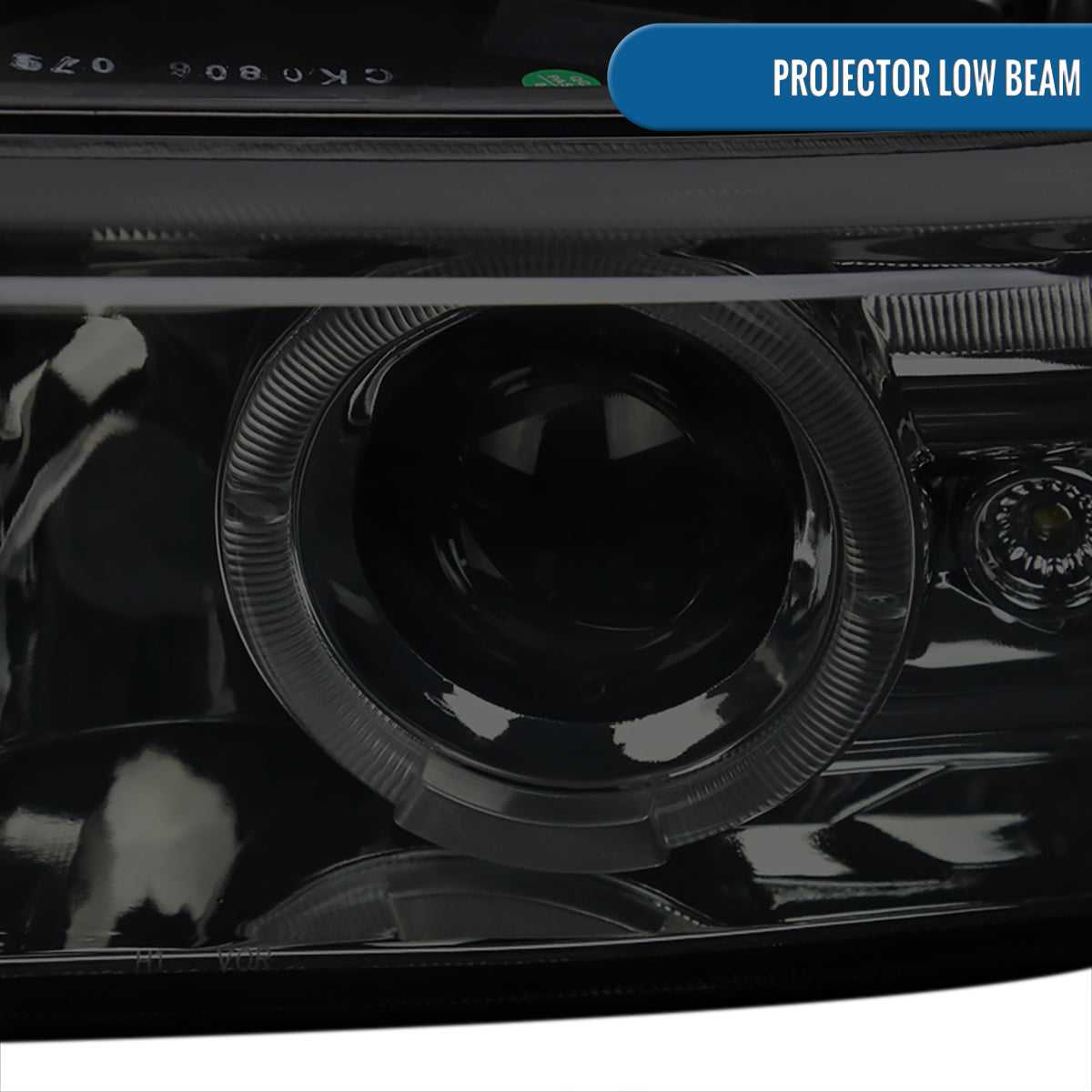 Ronnin - Fits 1999-2002 Chevy Silverado 2000-2006 Suburban Tahoe LED Dual Halo Rims Projector Headlights + Bumper Lamps Pair | Smoke