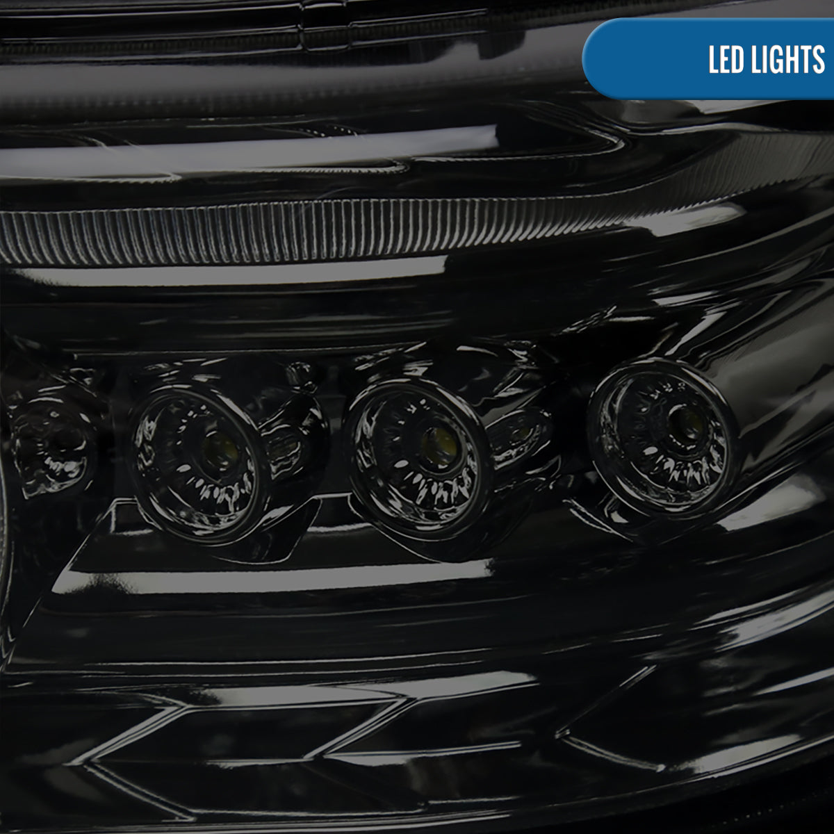 Ronnin - Fits 1999-2002 Chevy Silverado 2000-2006 Suburban Tahoe LED Dual Halo Rims Projector Headlights + Bumper Lamps Pair | Smoke