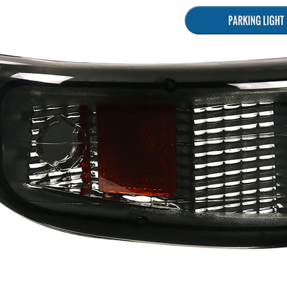 Ronnin - Fits 1999-2002 Chevy Silverado 2000-2006 Suburban Tahoe LED Dual Halo Rims Projector Headlights + Bumper Lamps Pair | Smoke