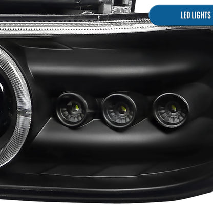 Ronnin - Fits 1999-2002 Chevy Silverado 2000-2006 Suburban Tahoe LED Dual Halo Rims Projector Headlights + Bumper Lamps Pair | Black