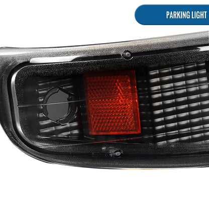 Ronnin - Fits 1999-2002 Chevy Silverado 2000-2006 Suburban Tahoe LED Dual Halo Rims Projector Headlights + Bumper Lamps Pair | Black