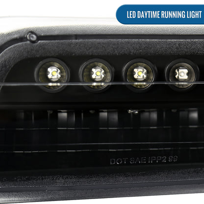 Ronnin - Fits 1999-2002 Silverado 2000-2006 Suburban Tahoe LED Dual Halo Rims Running Lights Projector Headlights + Full LED Bumper Lamps Assembly Pair | Black