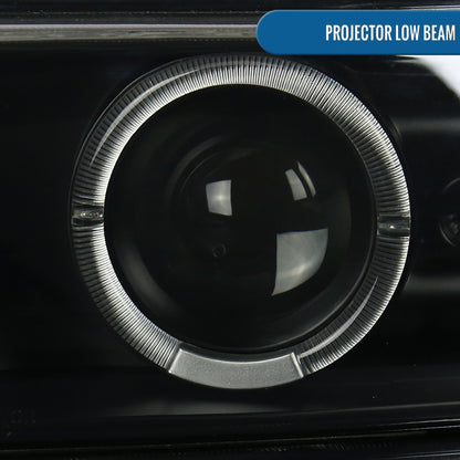 Ronnin - Fits 1999-2002 Chevy Silverado 2000-2006 Suburban Tahoe LED Dual Halo Rims Projector Headlights + Bumper Lamps Pair | Black Smoke