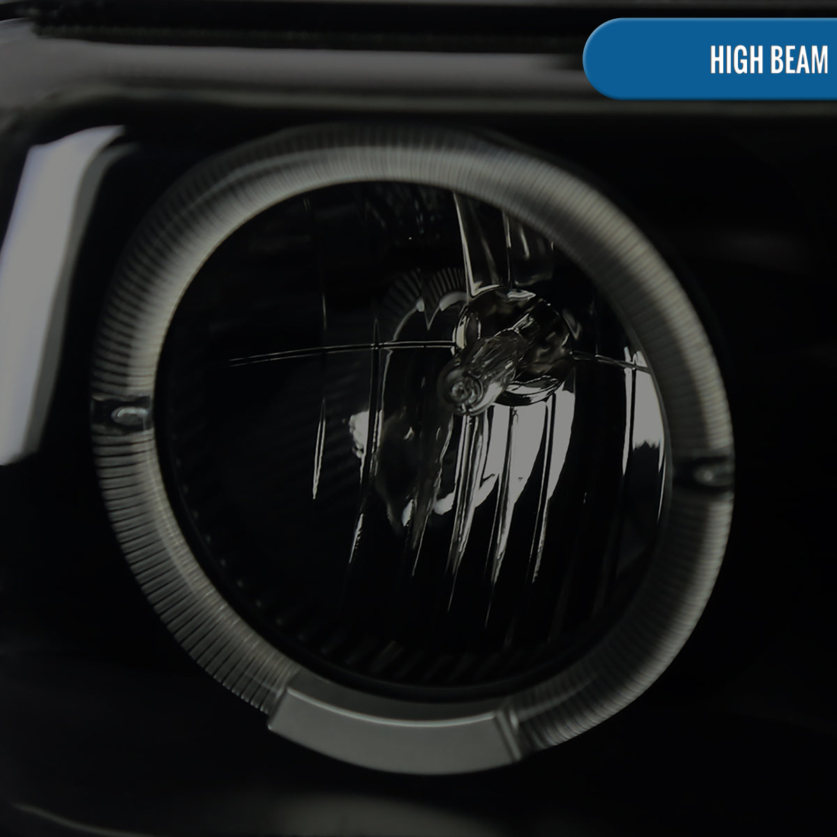 Ronnin - Fits 1999-2002 Chevy Silverado 2000-2006 Suburban Tahoe LED Dual Halo Rims Projector Headlights + Bumper Lamps Pair | Black Smoke