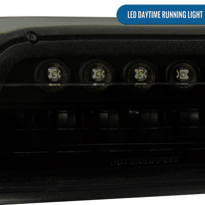 Ronnin - Fits 1999-2002 Silverado 2000-2006 Suburban Tahoe LED Dual Halo Rims Running Lights Projector Headlights + Full LED Bumper Lamps Assembly Pair | Black Smoke