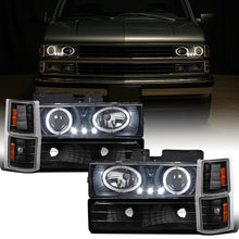 Ronnin - Fits 1994-1998 Chevy C10 C/K 1500 2500 3500 Silverado Suburban Tahoe LED Halo Projector Headlights + Signal Corner + Bumper Parking Lights Assembly Pair | Black