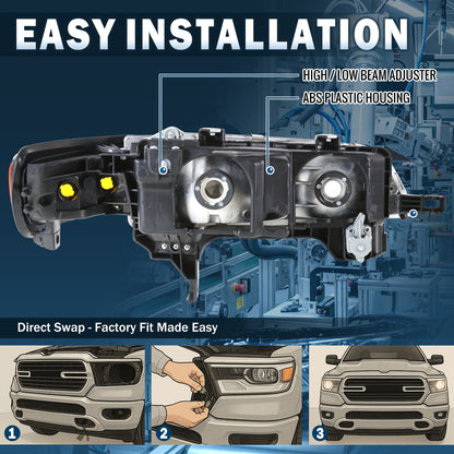 Ronnin - Conjunto de faros delanteros de repuesto de fábrica para Honda Accord 1994-1997 + luces de señal de giro de esquina ámbar par | Negro