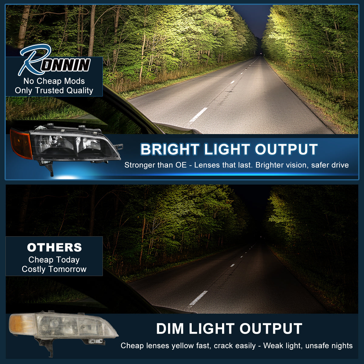 Ronnin - Conjunto de faros delanteros de repuesto de fábrica para Honda Accord 1994-1997 + luces de señal de giro de esquina ámbar par | Negro