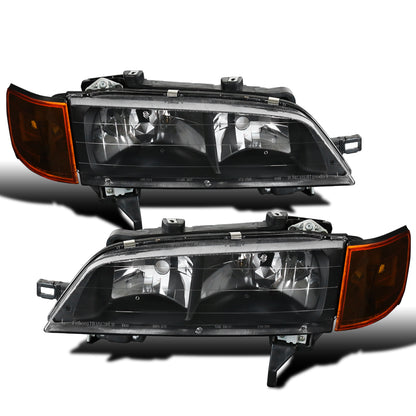 Ronnin - Conjunto de faros delanteros de repuesto de fábrica para Honda Accord 1994-1997 + luces de señal de giro de esquina ámbar par | Negro