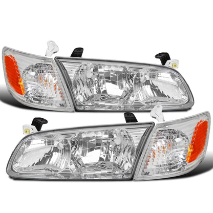 Ronnin - Fits 2000-2001 Toyota Camry Factory Replacement Halogen Headlights + Corner Lights Assembly Pair | Chrome