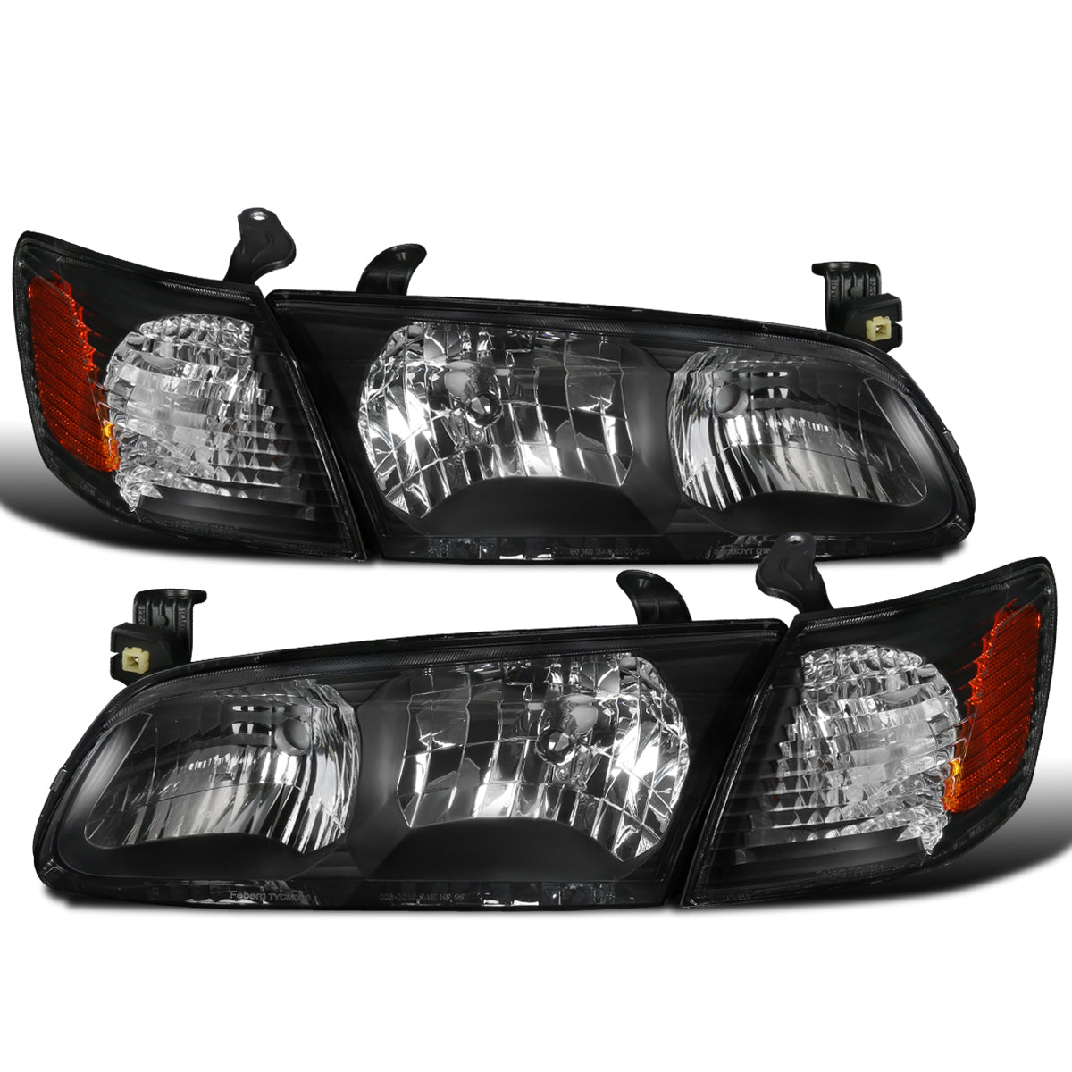 Ronnin - Fits 2000-2001 Toyota Camry Factory Replacement Halogen Headlights + Corner Lights Assembly Pair | Black