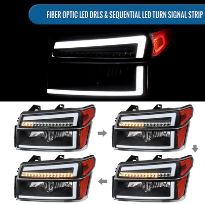 2004-2012 Chevy Colorado GMC Canyon 2006-2008 Isuzu i-Series LED DRL Headlights + Switchback Sequential LED Signal Bumper Corner Lamps Assembly Pair | Black