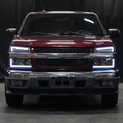 2004-2012 Chevy Colorado GMC Canyon 2006-2008 Isuzu i-Series LED DRL Headlights + Switchback Sequential LED Signal Bumper Corner Lamps Assembly Pair | Black Smoke