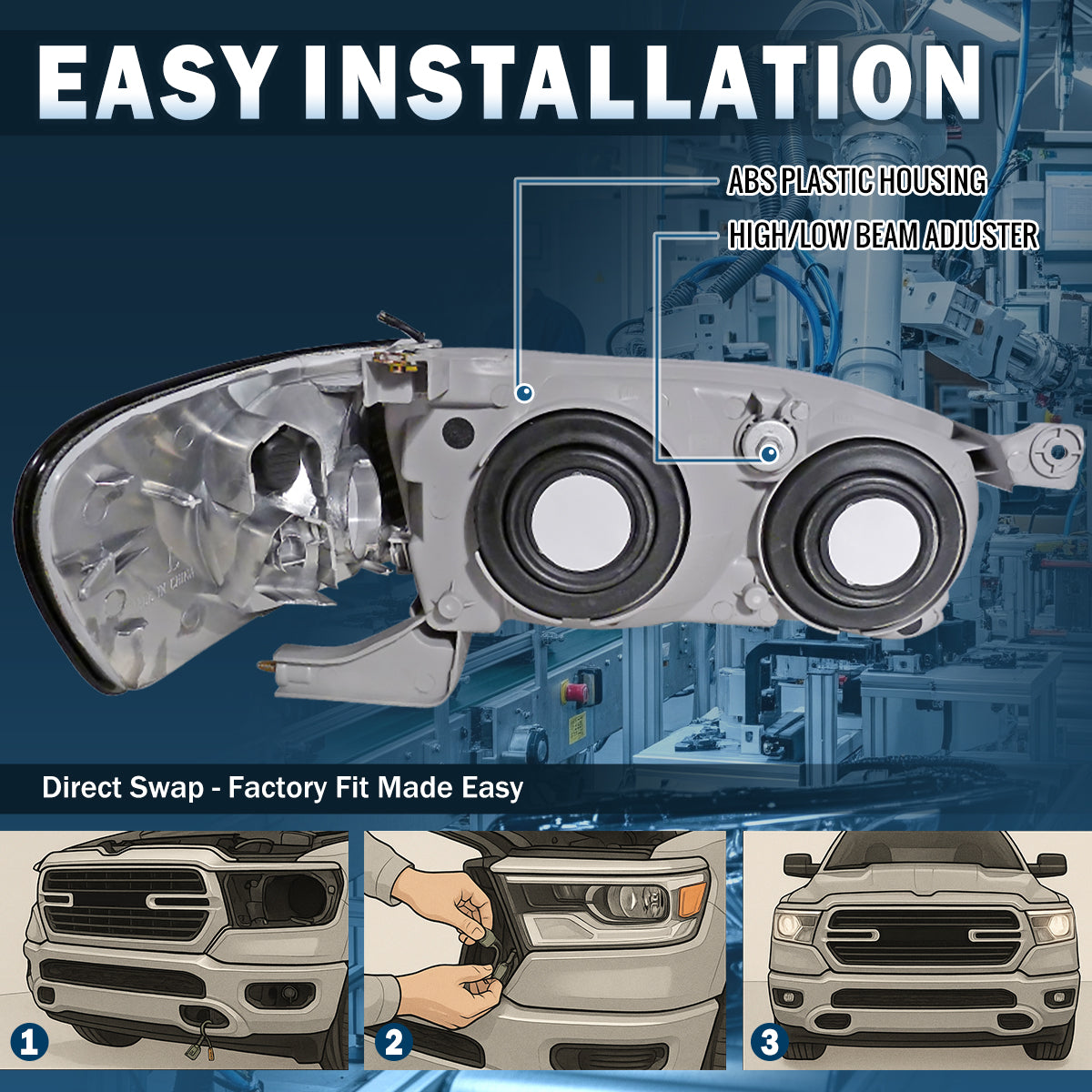 Ronnin - Faros de repuesto para Toyota Corolla 2001-2002 + conjunto de luces direccionales de esquina, par | Negro