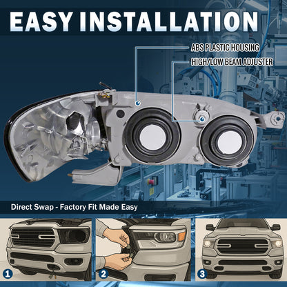 Ronnin - Faros de repuesto para Toyota Corolla 2001-2002 + conjunto de luces direccionales de esquina, par | Negro