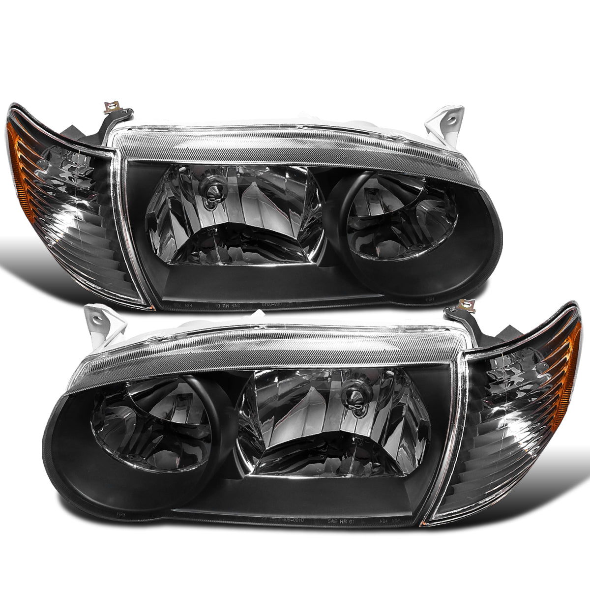 Ronnin - Faros de repuesto para Toyota Corolla 2001-2002 + conjunto de luces direccionales de esquina, par | Negro
