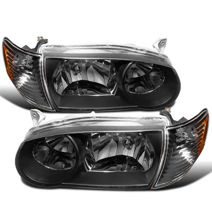 Ronnin - Faros de repuesto para Toyota Corolla 2001-2002 + conjunto de luces direccionales de esquina, par | Negro