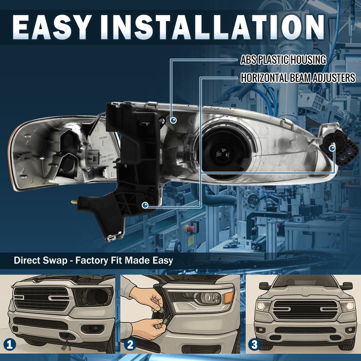 Ronnin - Compatible con Toyota Corolla 1998-2000 | Par de faros delanteros de repuesto + conjunto de luces direccionales de esquina | Negro