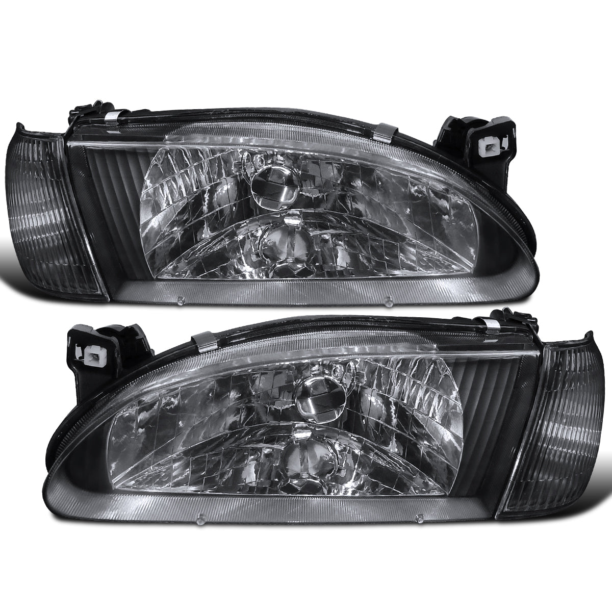 Ronnin - Compatible con Toyota Corolla 1998-2000 | Par de faros delanteros de repuesto + conjunto de luces direccionales de esquina | Negro