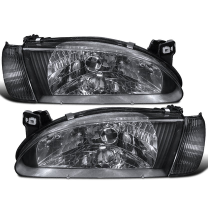 Ronnin - Compatible con Toyota Corolla 1998-2000 | Par de faros delanteros de repuesto + conjunto de luces direccionales de esquina | Negro