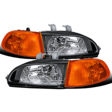Ronnin - Fits 1992-1995 Honda Civic 2Dr 3Dr Coupe Hatchback Factory Replacement Headlights + Amber Corner Turn Signal Lights Assembly Pair | Black