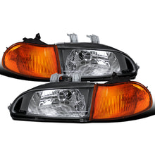 Ronnin - Fits 1992-1995 Honda Civic 4Dr Sedan Factory Replacement Headlights + Amber Corner Turn Signal Lights Assembly Pair | Black
