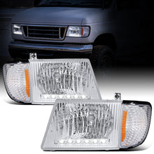 Ronnin - Fits 1992-2006 Ford Econoline E-Series Cargo Van LED Tube Headlights + Corner Parking Signal Lamps  Replacement Assembly Pair | Chrome