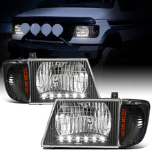 Ronnin - Fits 1992-2006 Ford Econoline E-Series Cargo Van LED Tube Headlights + Corner Parking Signal Lamps  Replacement Assembly Pair | Black