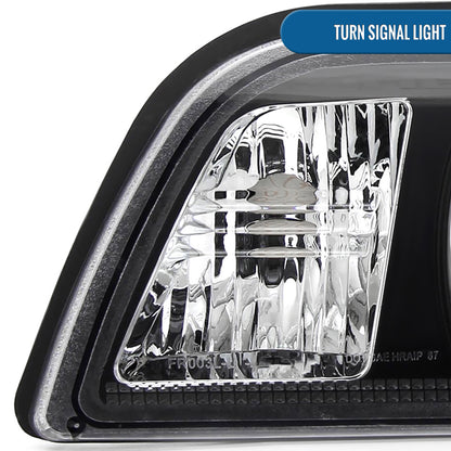 Ronnin - Fits 1987-1993 Ford Mustang Factory Replacement All-in-One Headlights Assembly Pair | Black