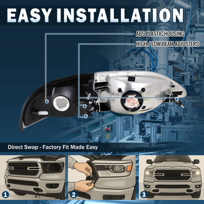 Ronnin - Faros de repuesto de fábrica para Ford Mustang 1994-1998 + Conjunto de luces direccionales de esquina Par | Cromo