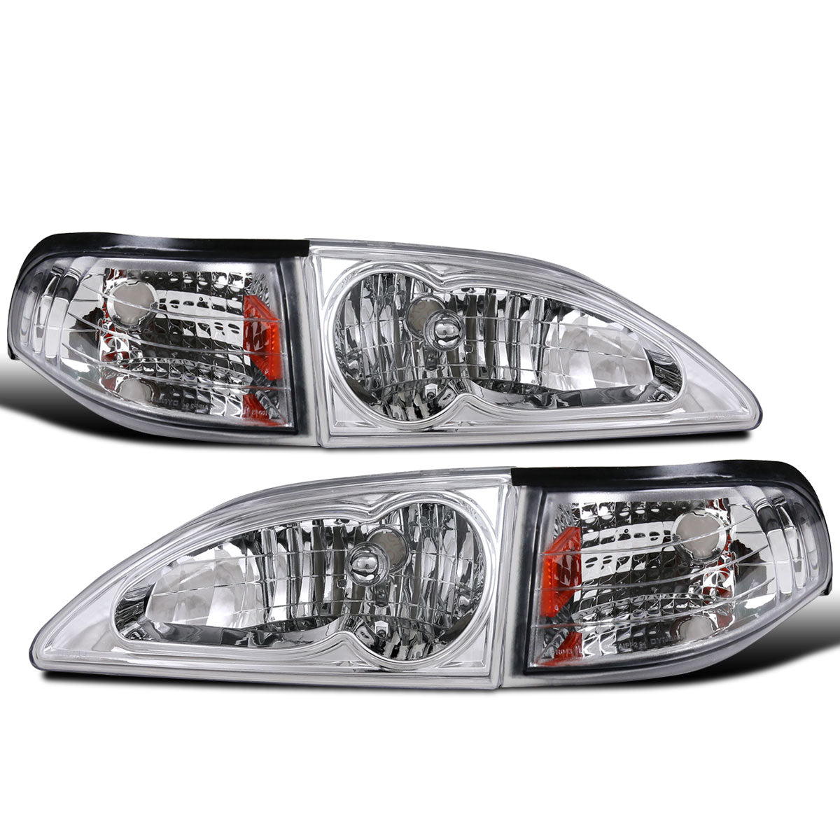 Ronnin - Faros de repuesto de fábrica para Ford Mustang 1994-1998 + Conjunto de luces direccionales de esquina Par | Cromo