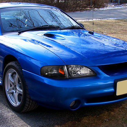 Ronnin - Compatible con Ford Mustang 1994-1998, par de faros delanteros de repuesto + conjunto de luces direccionales de esquina | Negro