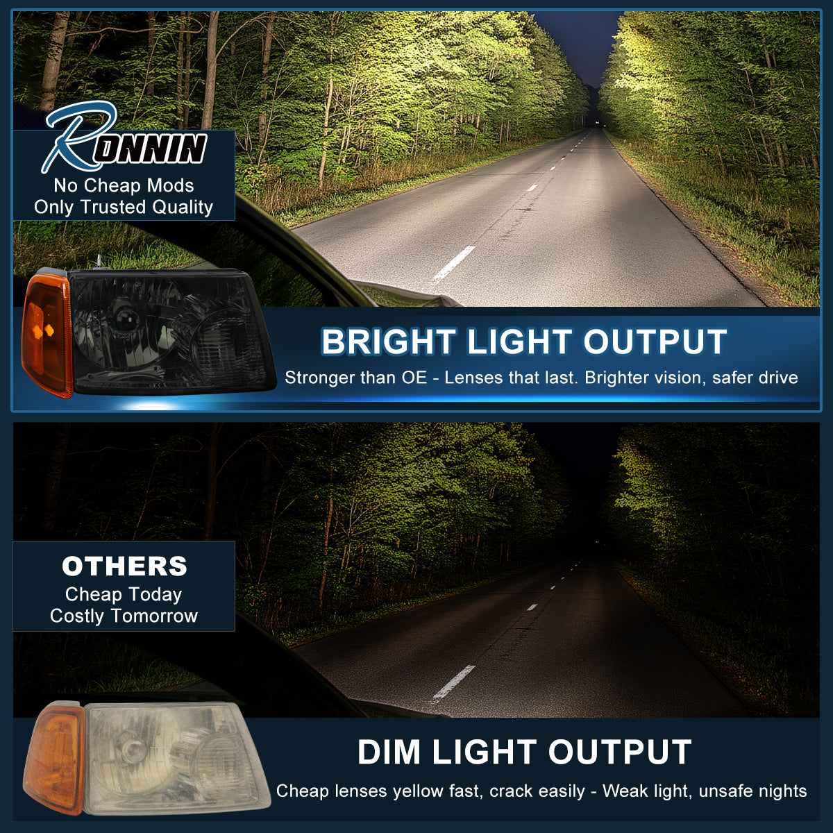 Ronnin - Se adapta a Ford Ranger 2001-2011 Faros de repuesto + Conjunto de luces direccionales de esquina ámbar Par | Ahumado