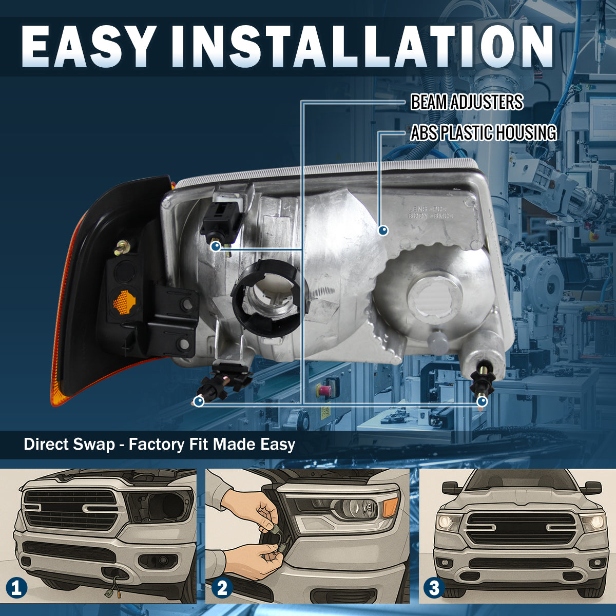 Ronnin - Faros de repuesto para Ford Ranger 2001-2011 + Par de luces direccionales de esquina ámbar | Negro