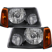 Ronnin - Fits 2001-2011 Ford Ranger Factory Replacement Headlights + Amber Corner Turn Signal Lights Assembly Pair | Black
