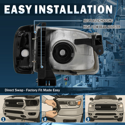Ronnin - Se adapta a Toyota Tacoma 2001-2004 Faros de repuesto de fábrica + Montaje de luces direccionales de esquina ámbar Par | Negro