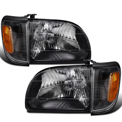 Ronnin - Se adapta a Toyota Tacoma 2001-2004 Faros de repuesto de fábrica + Montaje de luces direccionales de esquina ámbar Par | Negro