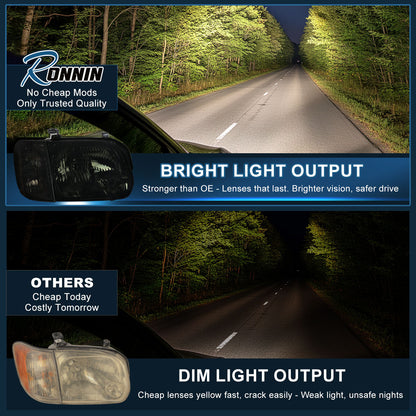 Ronnin - Compatible con Toyota Tundra Sequoia 2005-2007 Juego de faros delanteros halógenos de repuesto + luces de esquina | Ahumado