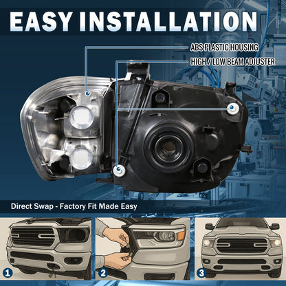 Ronnin - Se adapta a los faros delanteros halógenos de repuesto de fábrica para Toyota Tundra Sequoia 2005-2007 + conjunto de luces de esquina par | Negro