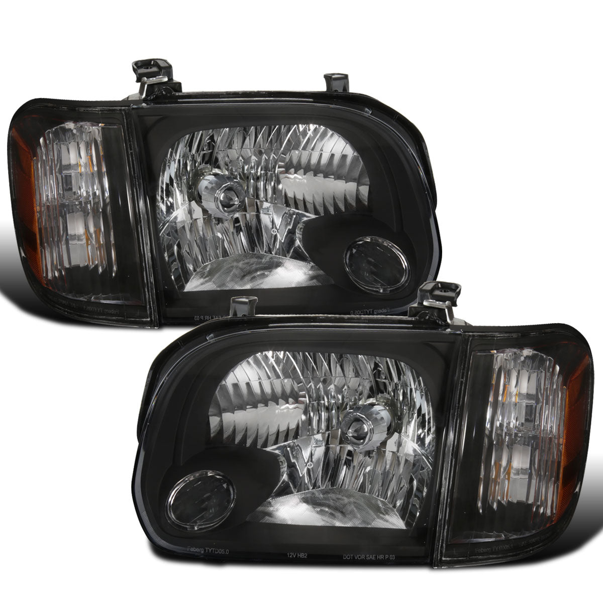 Ronnin - Se adapta a los faros delanteros halógenos de repuesto de fábrica para Toyota Tundra Sequoia 2005-2007 + conjunto de luces de esquina par | Negro