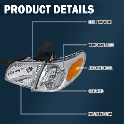 Ronnin - Se adapta a Chevy Venture 1997-2005 Par de faros delanteros halógenos de repuesto + Conjunto de luces de esquina | Cromo