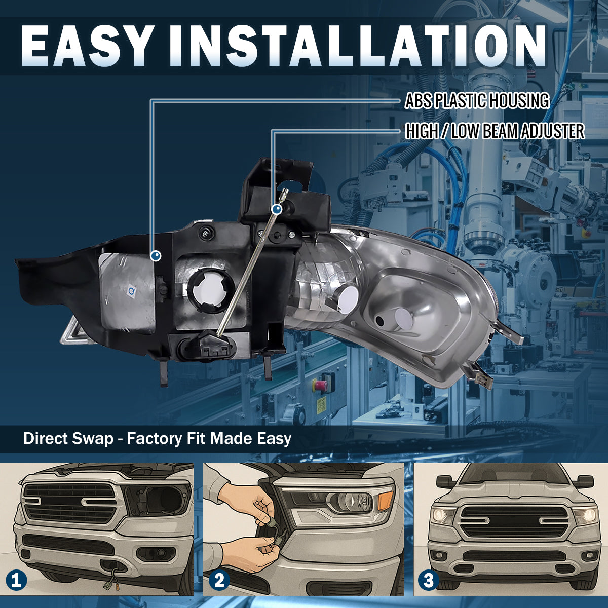 Ronnin - Se adapta a Chevy Venture 1997-2005 Par de faros delanteros halógenos de repuesto + Conjunto de luces de esquina | Cromo