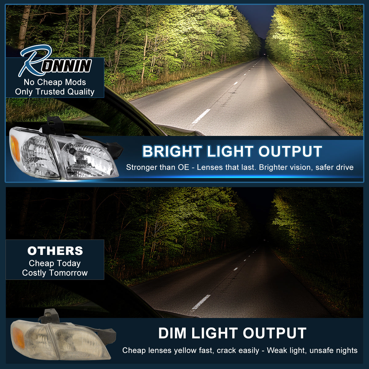 Ronnin - Se adapta a Chevy Venture 1997-2005 Par de faros delanteros halógenos de repuesto + Conjunto de luces de esquina | Cromo
