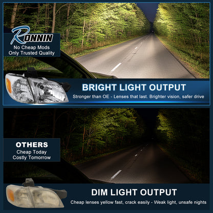 Ronnin - Se adapta a Chevy Venture 1997-2005 Par de faros delanteros halógenos de repuesto + Conjunto de luces de esquina | Cromo