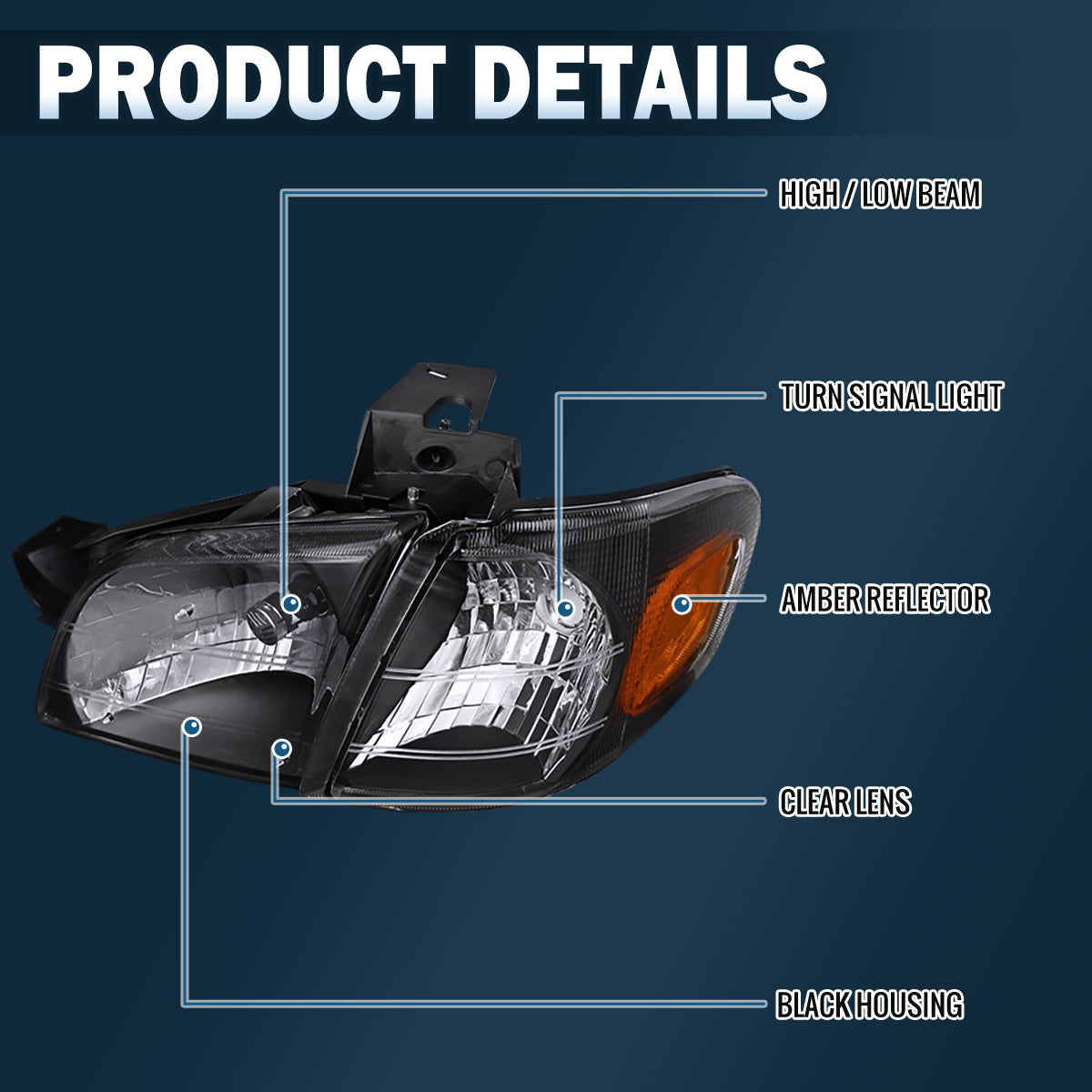 Ronnin - Compatible con Chevy Venture 1997-2005  Juego de montaje de faros halógenos de repuesto + luces de esquina | Negro