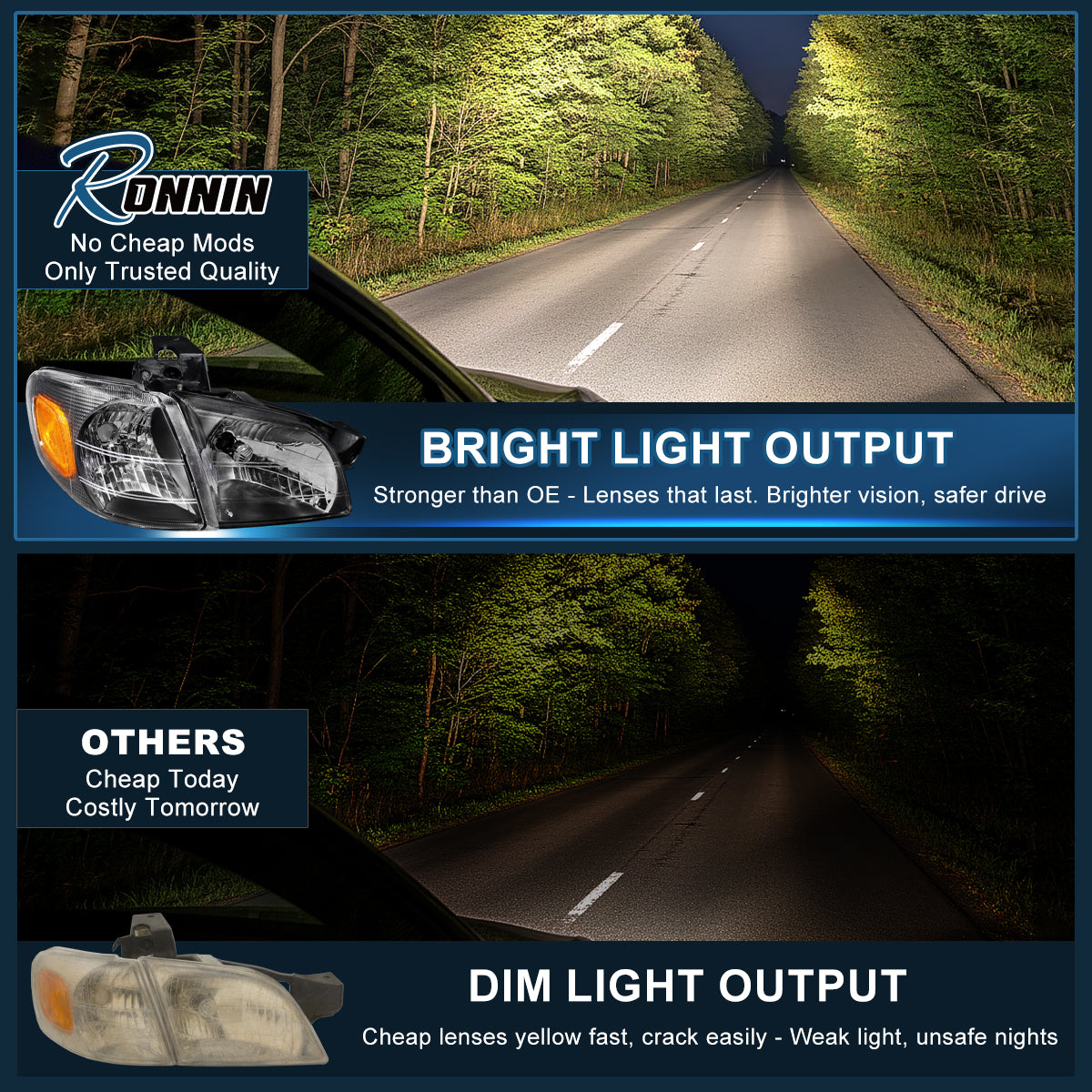 Ronnin - Compatible con Chevy Venture 1997-2005  Juego de montaje de faros halógenos de repuesto + luces de esquina | Negro