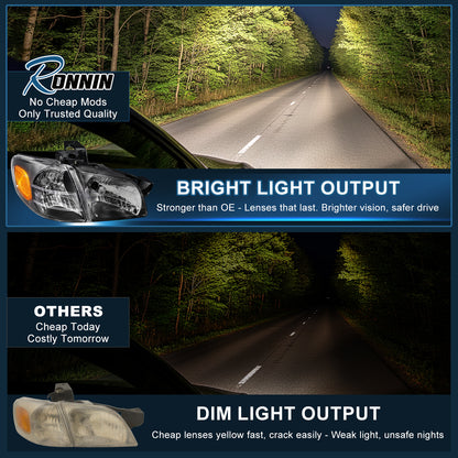Ronnin - Compatible con Chevy Venture 1997-2005  Juego de montaje de faros halógenos de repuesto + luces de esquina | Negro