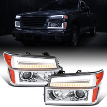 Ronnin - Fits 2004-2012 Colorado Canyon ISUZU I-Series Upgraded LED Sequential Turn Signal Bright Running Lights Halogen Projector Headlights Assembly Pair | Chrome